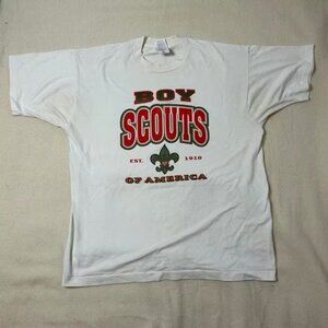Vintage 90s Boys-Scouts of America Shirt XL 23x28 Crest Fleur-De-Lis Ivory